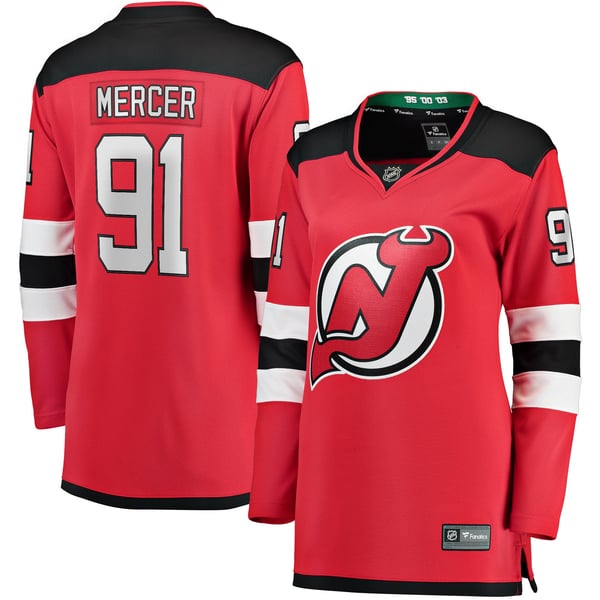 Women's New Jersey Devils Dawson Mercer Fanatics Red Home Breakaway Jersey - Image 1