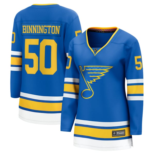Women's St. Louis Blues Jordan Binnington Fanatics Blue Home Breakaway Player Jersey - Image 2