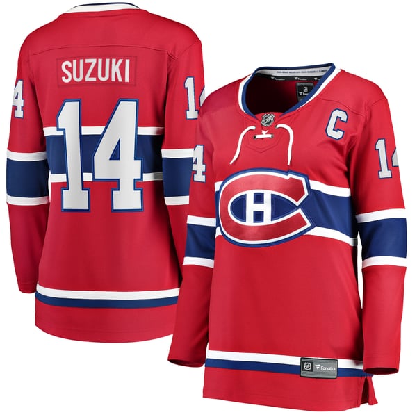 Women's Montreal Canadiens Nick Suzuki Fanatics Red Home Captain Patch Breakaway Player Jersey - Image 2