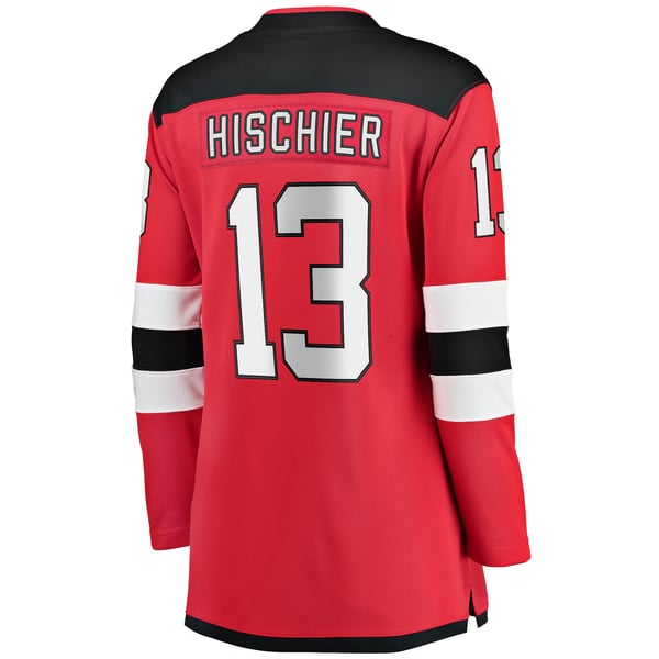 Women's New Jersey Devils Nico Hischier Fanatics Red Captain Patch Home Breakaway Jersey - Image 4