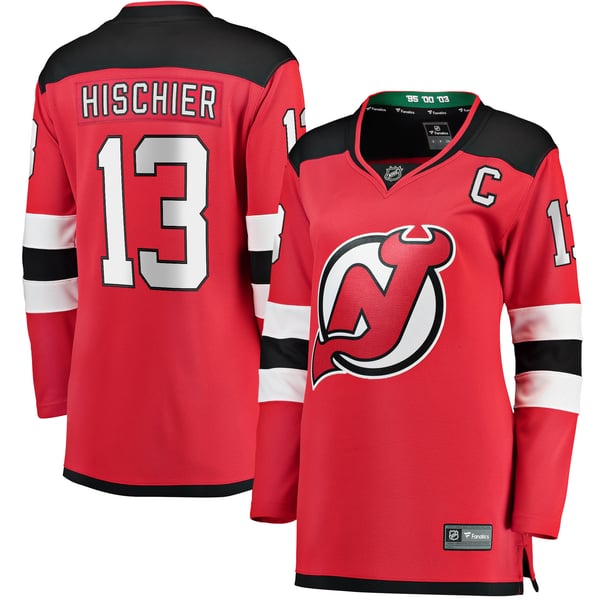 Women's New Jersey Devils Nico Hischier Fanatics Red Captain Patch Home Breakaway Jersey - Image 1