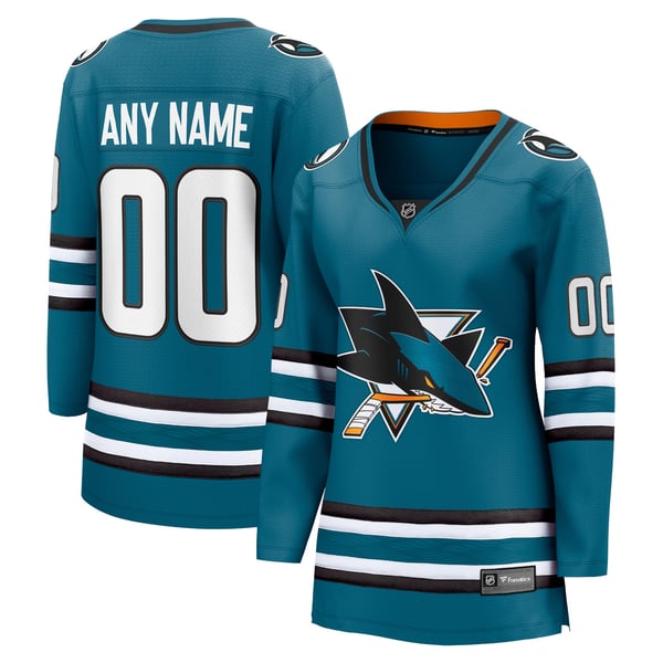 Women's San Jose Sharks Fanatics Teal Home Breakaway Custom Jersey - Image 2