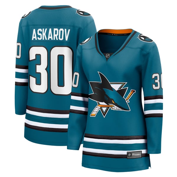 Women's San Jose Sharks Yaroslav Askarov Fanatics Teal Home Breakaway Jersey - Image 1