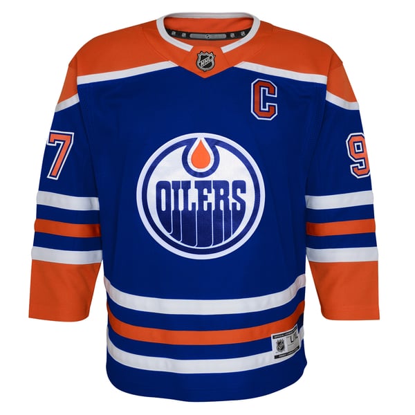 Youth Edmonton Oilers Connor McDavid Royal Home Premier Player Jersey - Image 3