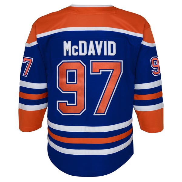 Youth Edmonton Oilers Connor McDavid Royal Home Premier Player Jersey - Image 4