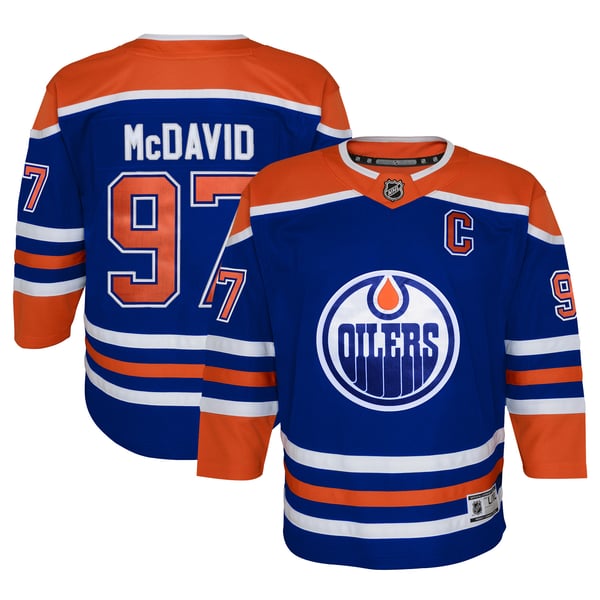 Youth Edmonton Oilers Connor McDavid Royal Home Premier Player Jersey - Image 1