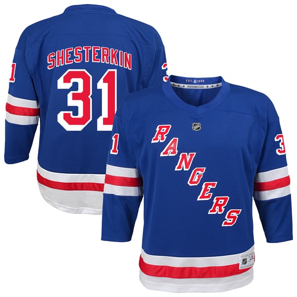 Youth New York Rangers Igor Shesterkin Blue Home Replica Player Jersey - Image 1