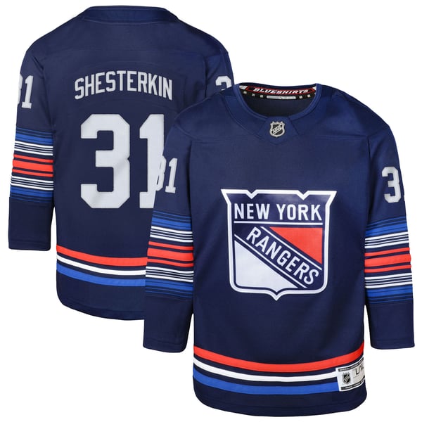 Youth New York Rangers Igor Shesterkin Navy Alternate Premier Player Jersey - Image 1