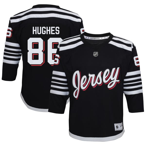 Youth New Jersey Devils Jack Hughes Black Alternate Replica Player Jersey - Image 2