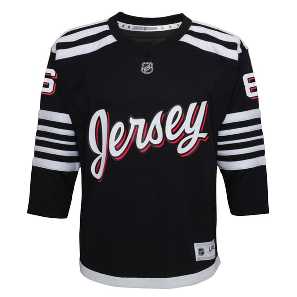 Youth New Jersey Devils Jack Hughes Black Alternate Replica Player Jersey - Image 3