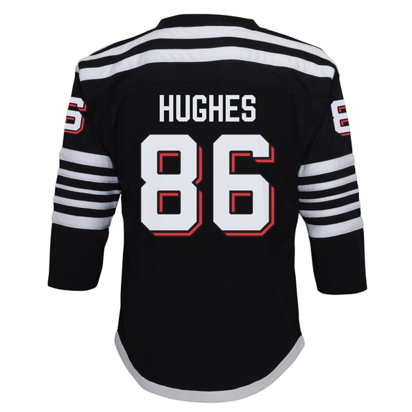 Youth New Jersey Devils Jack Hughes Black Alternate Replica Player Jersey - Image 4