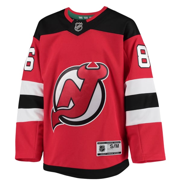 Youth New Jersey Devils Jack Hughes Red Home Premier Player Jersey - Image 3