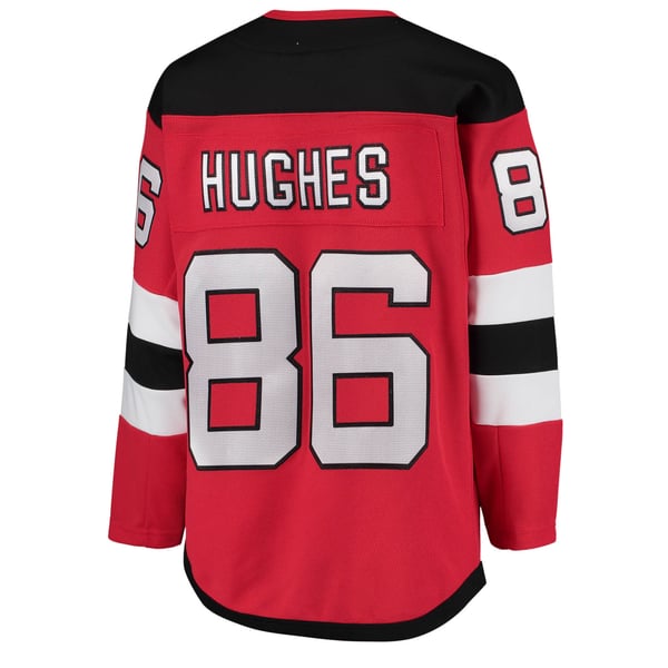 Youth New Jersey Devils Jack Hughes Red Home Premier Player Jersey - Image 4