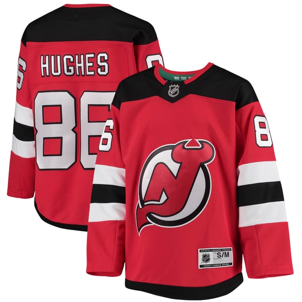 Youth New Jersey Devils Jack Hughes Red Home Premier Player Jersey - Image 1