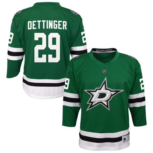 Youth Dallas Stars Jake Oettinger Kelly Green Home Replica Player Jersey - Image 1