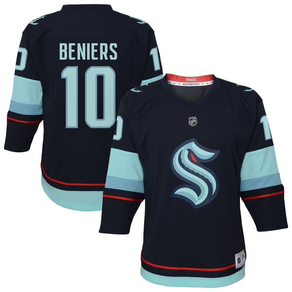 Youth Seattle Kraken Matty Beniers Navy Alternate Replica Player Jersey - Image 2