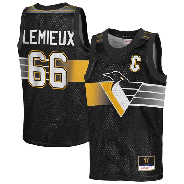 Youth Pittsburgh Penguins Mario Lemieux Mitchell & Ness Black Maxxed Out Fashion Basketball Jersey - Image 1