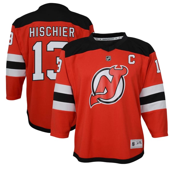 Youth New Jersey Devils Nico Hischier Red Captain Patch Home Replica Player Jersey - Image 1