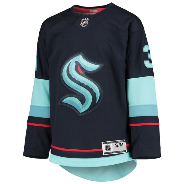 Youth Seattle Kraken Philipp Grubauer Deep Sea Blue Home Premier Player Jersey - Image 3