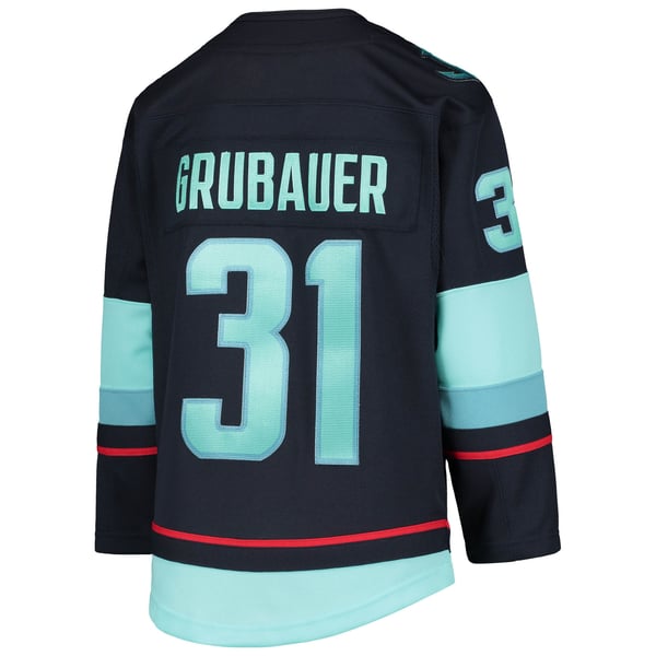 Youth Seattle Kraken Philipp Grubauer Deep Sea Blue Home Premier Player Jersey - Image 4