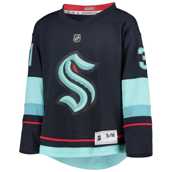 Youth Seattle Kraken Philipp Grubauer Deep Sea Blue Home Replica Player Jersey - Image 3