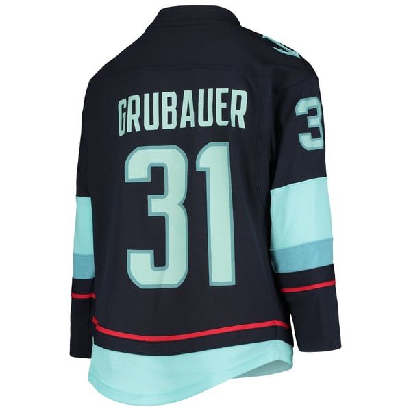 Youth Seattle Kraken Philipp Grubauer Deep Sea Blue Home Replica Player Jersey - Image 4