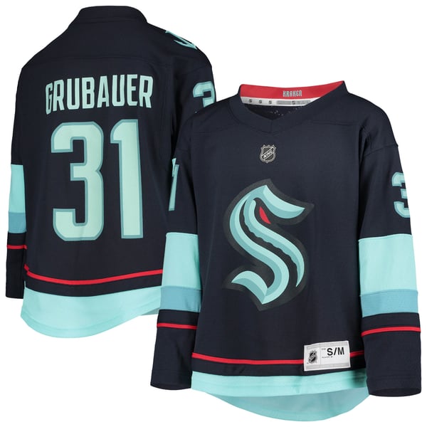 Youth Seattle Kraken Philipp Grubauer Deep Sea Blue Home Replica Player Jersey - Image 1