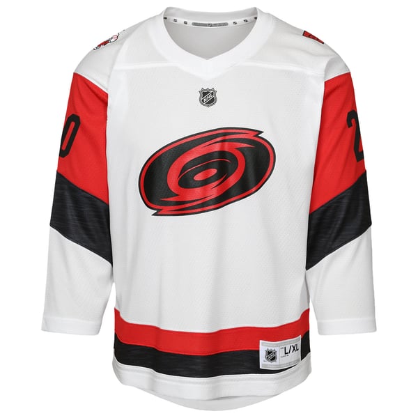 Youth Carolina Hurricanes Sebastian Aho White Away Replica Player Jersey - Image 3